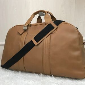 極美品●フェラガモ salvatore ferragamo ボストンバッグ ショルダー 旅行かばん 2way メンズ ビジネス 大容量 レザー 本革 ブラウン