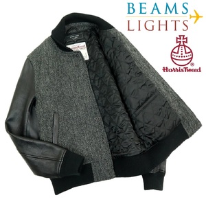 【M381】【極美品】BEAMS LIGHTS×HARRIS TWEED ビームスライツ ハリスツイード スタジャン レザージャケット 別注 サイズS