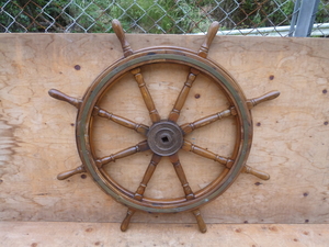 船　ハンドル　飾り　操舵輪　オブジェ　折れあり　中古　インテリア　ジャンク品