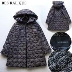 RES RALIQUE 花柄 刺繍 ロングダウンコート フード付き 黒 9号