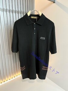 Loro Piana　ロロピアーナ メンズ ニットポロシャツ 半袖Tシャツ トップス ニットカットソー ブラック Lサイズ 紳士服 無地