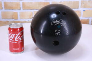 レトロ! ボーリングボール 球 重量約6.5kg 中古 Lucky Strike 黒 キズ/傷み/使用感あり ビンテージ 中古現状品■(Z3207)