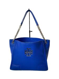 TORY BURCH◆BRITTEN SMALL SLOUCHY TOTE/トートバッグ/レザー/BLU/無地