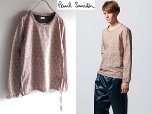 新品 コレクション使用 Paul Smith ポールスミス メインライン サイドジップ ペイズリー総柄 ノーカラー スモッグシャツ S ピンクオレンジ