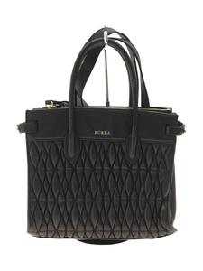 FURLA◆PIN COMETA S TOTE/ショルダーバッグ/レザー/BLK//2WAY トートバッグ