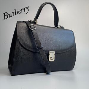 美品・人気モデル Burberry バーバリー ハンドバッグ 2way ノバチェック 自立型 ショルダーバッグ トップハンドル ブラック レザー