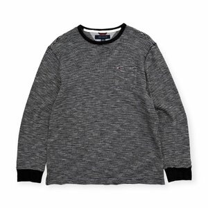 TOMMY HILFIGER トミーヒルフィガー ボーダー 長袖 Tシャツ カットソー トレーナー サイズ L/ブラック グレー/メンズ