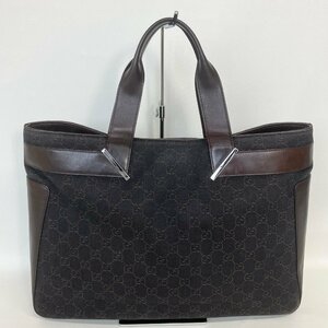 2409-2-1｜美品｜GUCCI グッチ GGキャンバス トートバッグ キャンバス 本革 レザー ダークブラウン