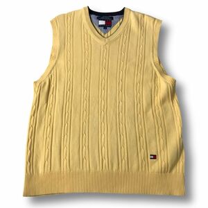 《良品◎》TOMMY HILFIGER トミーヒルフィガー★ワンポイント*コットンニットベスト*セーター*イエロー*サイズL(MA7193)◆S60