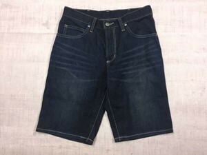 ラングラー Wrangler アメカジ ワーク ヒゲ ショート ハーフ デニム ジーンズ パンツ ボトムス メンズ ジップフライ 28 紺