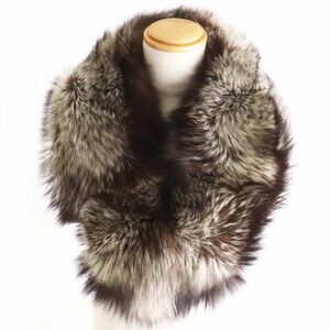 極美品●SAGA FOX サガフォックス 本毛皮ショール/ストール/ティペット ホワイト×ブラウン 毛質艶やか・柔らか◎