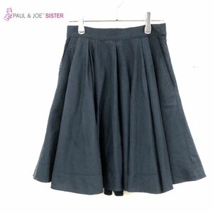 1N2027-W◆PAUL ＆ JOE SISTER ポールアンドジョー シスター フレアスカート 裏地あり 膝上丈 シンプル◆size:36 ネイビー系 コットン 他