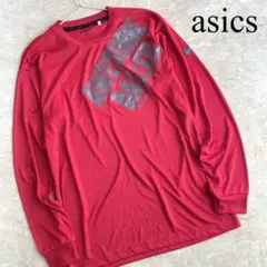 asics アシックス プリントデザイン クルーネック 長袖 Tシャツ レッド