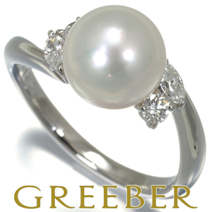 パール 真珠 8.8mm ダイヤ 0.26ct マーキス 2種カット リング Pt950 Pearl Ring 指輪 GENJ 限界値下げ品