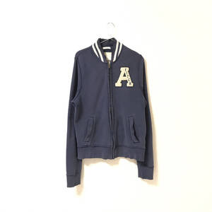 ★アバクロ Abercrombie&Fitch★ダメージ風 メンズ ジップアップ カレッジ風 スウェット スタジャン ジャケット トレーナー M