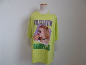 (48322)FAVORI　ファボリ　半袖　Tシャツ　カットソー　オーバーサイズ　蛍光グリーン　M　タグ付き　タグ付き