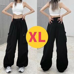 レディース ストリート カーゴパンツ XL ゆったり 大きめ カモパンツ 黒