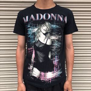 Gildan MADONNA マドンナ プリント Tシャツ 半袖 カットソー ブラック 黒 ギルダン コットン ミュージック 丸首 クルーネック ツアー S