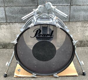 Pearl PRESIDENT① バスドラム 20x14インチ タムホルダー付き ※ラグ1ヶ所不良あり パール プレジデント クローム 銀色 打楽器 ※引取可 □