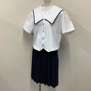 I303/Y(中古)山形県 谷地高校 女子制服2点 /大きめ/LL～3L/W72/半袖セーラー/夏スカート/変形型/セーラーブラウス/yacht/夏服/学生服