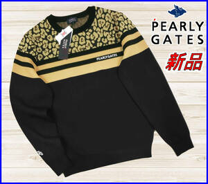 【国内正規品】52%OFF◆パーリーゲイツゴルフニットPEARLYGATES◆定価:37,400円◆日本製◆クルーネックゴルフセーター◆黒ブラック5/L