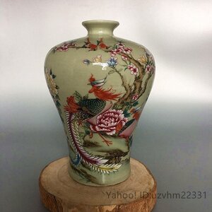 超美品! 粉彩 観賞 陶磁器 花瓶 梅瓶 花鳥柄 磁器 観賞 置物 中国陶磁 収蔵品 鑑賞　 コレクション