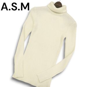 【新品 未使用】 A.S.M アトリエサブ メン 秋冬 タートルネック リブ ニット セーター Sz.M　メンズ オフホワイト ASM　C4T08356_9#K