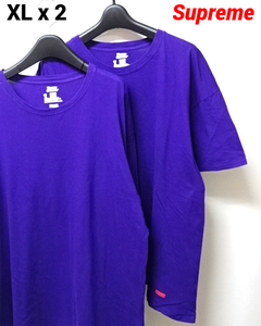 XL x 2枚【Supreme x Hanes Tee Purple シュプリーム x ヘインズ Tシャツ パープル Supreme Tシャツ】