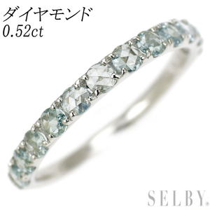 Pt900 ローズカット トリートブルー ダイヤモンド リング 0.52ct ハーフエタニティ 出品4週目 SELBY