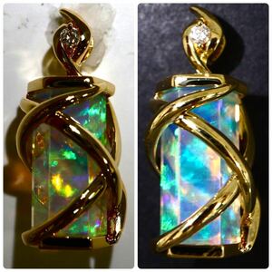 ソ付き!! CrescentVert(クレサンベール)《K18 天然ダイヤモンド/オパールペンダントトップ》J 5.3g 0.08ct jewelry pendant EC2/EC2