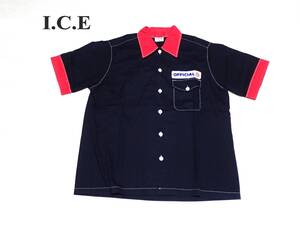 ☆I.C.E.　☆OFFICIAL 77　☆半袖　☆カバーオール　☆ワークシャツ　☆ボーリングシャツ　☆アメカジ　☆ブラック×レッド　　