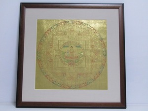 jj17-7555[GGG] チベットタンカ 曼荼羅 中国画 仏画 額装 仏教美術 ①