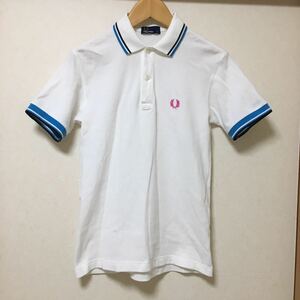 送料込 日本製 FRED PERRY ポロシャツ WHITE Sサイズ USED フレッドペリー 白 古着 made in JAPAN 襟ライン