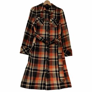 美品　日本製♪ 三陽商会　BURBERRY LONDON　バーバリー　レディースロングコート　アウター　サイズ38　チェック柄　カシミヤ混【USED】 