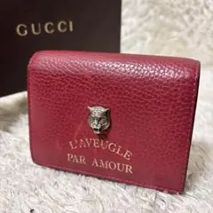 【美品】GUCCI アニマリエ タイガー 二つ折財布 レッド 本革