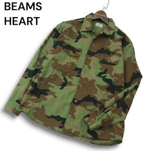 BEAMS HEART ビームス ハート 通年 カモフラ★ 迷彩 総柄 長袖 オーバーサイズ ワーク シャツ Sz.M　メンズ　A4T09019_8#C