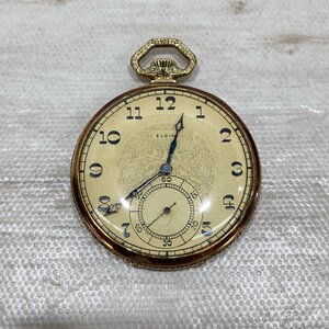 送料185円 ELGIN エルジン 懐中時計 手巻き 14KGF スモセコ 17石 稼働品[D1434]