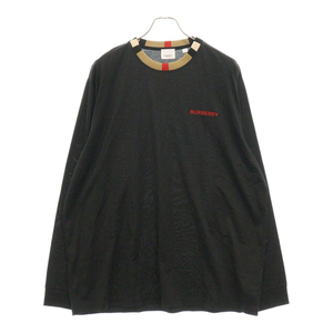 BURBERRY バーバリー Jalad Check Neck Long Sleeve T-Shirt 8075187 ジャラッド ネックチェックロングスリーブ長袖Tシャツ ブラック