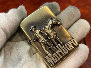 1円 ZIPPO ライター マルボロ Marlboroジッポ Zippoオイルライター真鍮製 中古品 喫煙グッズ ジッポー 火花確認済R603107