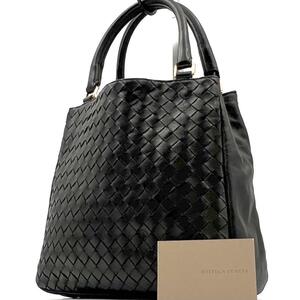 《外側美品》BOTTEGA VENETA ボッテガヴェネタ イントレチャート レザー ハンドバッグ 手提げ ブラック