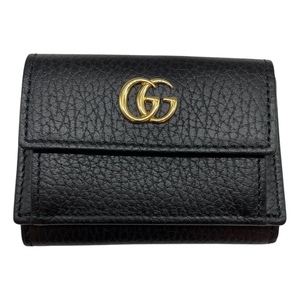 グッチ GUCCI GGマーモント コンパクトウォレット 523277 ブラック レザー 三つ折り財布 レディース 中古