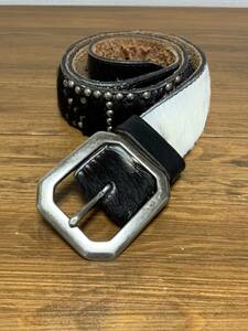 [O.C.STYLE] 定価29,190 HAIR ON HIDE STUDS BELT ハンドスタッズ ハラコレザーベルト S 幅45mm バックル オーシースタイル