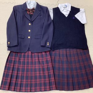 I980/Y(中古)福島県 あさか開成高校 女子制服8点 /指定品/L/W75/丈54/ブレザー/セーター/ニットベスト/リボン/スカート/学生服/卒業生品