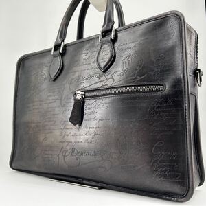 【極上級/美品】Berluti ベルルッティ アンジュール カリグラフィー ビジネスバッグ ブリーフケース メンズ スクリット レザー ブラック系