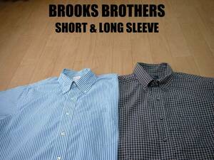 即戦力2着セットBROOKS BROTHERSコットンボタンダウンシャツ半袖&長袖ノンアイロンL美品ストライプ&チェック正規ブルックスブラザーズ346