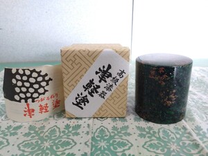 ● 青森県 伝統的工芸品 高級 漆器 津軽塗 つがるぬり 漆塗り 螺鈿 ラメ入り 茶筒 茶缶 茶入れ 未使用品 ③