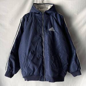 90s 00s adidas アディダス ナイロン×フリース リバーシブル パーカー ネイビー×ホワイト XL ヴィンテージ スポーツ ナイロンジャケット