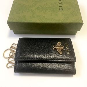 ★美品 GUCCI グッチ 6連 キーケース アニマリエ メタルビー 黒 レザー 523683【鑑定済み 本物保証】