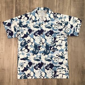 アロハシャツ Aloha camo Blue Mサイズ a bathing ape BAPE 半袖シャツ エイプ ベイプ アベイシングエイプ 迷彩 NIGO w495