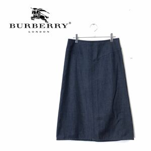 1N2000-O◆ Burberry バーバリー セミタイトスカート デニム フレア ミディ丈◆size40 ウール コットン インディゴ